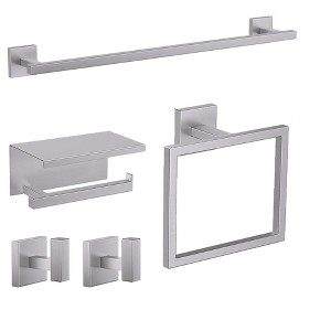 Itopfox 5-Piece Brushed Nickel Bathroom Hardware Set with Stainless Steel Towel Bar, Wall Mounted Square Toilet Paper Holder and Shelf - 1 of 4