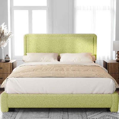 Dyonery Boucle Bed Frame,Black Upholstered Teddy Fabric Bed Frame with Headboard,No Box Spring Required, Adjustable Headboard, Easy Assembly