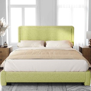 Dyonery Boucle Bed Frame,Black Upholstered Teddy Fabric Bed Frame with Headboard,No Box Spring Required, Adjustable Headboard, Easy Assembly - 1 of 4