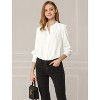 INSPIRE CHIC Women's Mandarin Collar Office Long Sleeve Button Down Shirt - 2 of 4