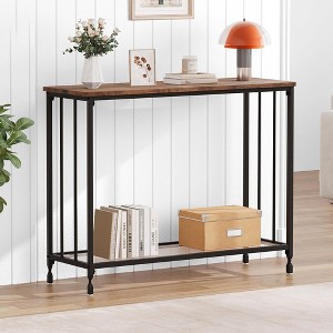 33.5" Narrow Console Table, Small Entryway Table with Glass Shelf and Metal Frame - 1 of 4