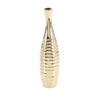 Gold Slim Textured Ceramic Vase Set of Three
