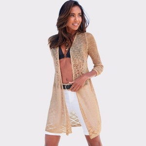 Women's 3/4 Sleeve Open Knit Cardigan - LASCANA - 1 of 4