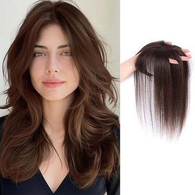 Jessie's Wig Women'S Hairpiece Clip In Human Hair Topper With Bangs Full Coverage Straight Dark brown 1 Pc/Pack