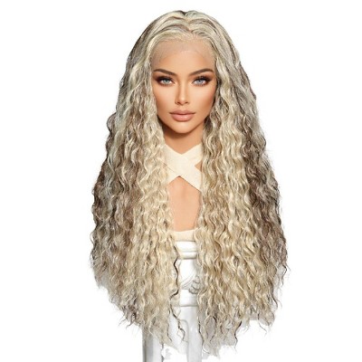 Jessie's Wig Long Women Curly 13*3.5 Synthetic Lace Wigs Highlight Honey Ash 28 Inch 1 Pc/Pack