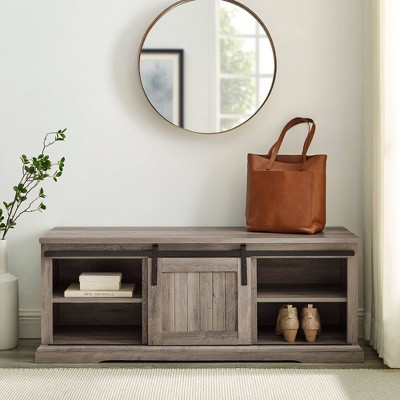 Sophie's Farmhouse 48" Grey Wash Entry Bench with Sliding Door
