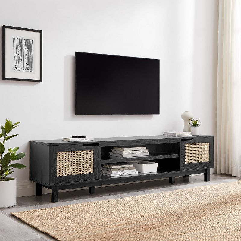 Modern Boho Storage TV Stand for TVs up to 80" with Rattan Doors - Saracina Home, 3 of 14