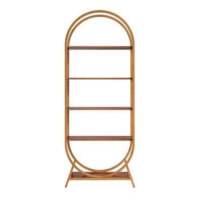 Lirago Bright Brown 5 Tier Bookshelf 27.5x11.8x70.8 Engineered Wood Metal Frame Open Display Rack