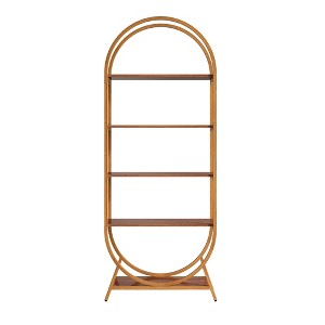 Lirago Bright Brown 5 Tier Bookshelf 27.5x11.8x70.8 Engineered Wood Metal Frame Open Display Rack - 1 of 4