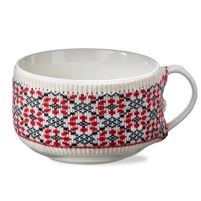 tagltd Winter Sketches Red and Blue Print Flower Sweater Mug Covered Bone China Dishwasher Safe Soup Mug 20.0 oz