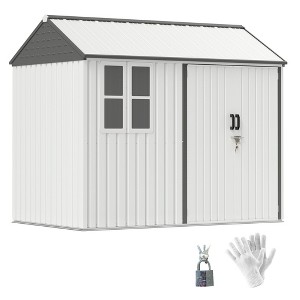 Outsunny Outdoor Storage Shed, Extra Large Metal Garden Shed with Lockable Doors, Cottage Style 4-Pane Window & Vents - 1 of 4