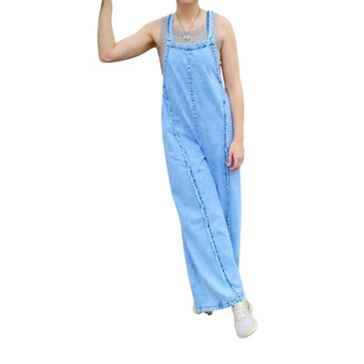 Women's Wide Leg Denim Romper - Little Daisy Closet