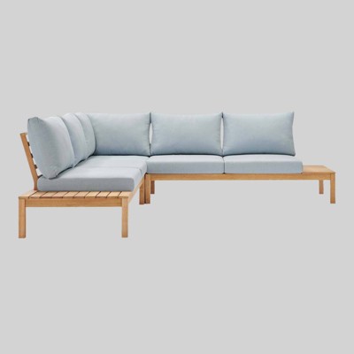 Freeport 3pc Outdoor Patio Karri Wood Sectional - Blue - Modway