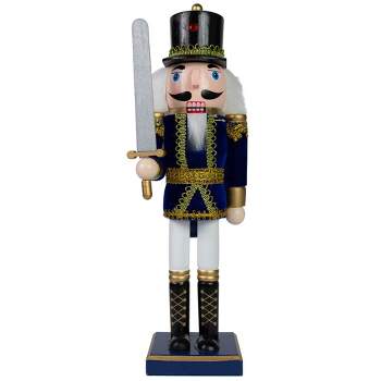 Northlight 14" Blue and White Christmas Nutcracker Soldier with Sword Tabletop Decor