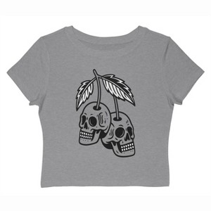 Rerun Island Women Skull Cherries Outlines Short Sleeve Graphic Cotton Baby Tee - 1 of 4