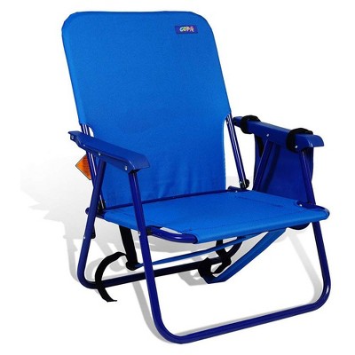 Copa Backpack Single Position Folding Steel Beach or Poolside Lounge Chair with Backpack Straps, Dark Blue