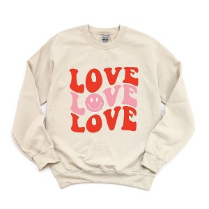 Simply Sage Market Women's Graphic Sweatshirt Love Stacked Smiley Face - 1 of 4