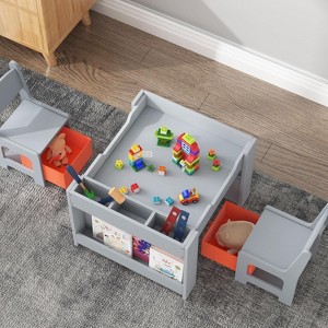 Kids Table and Chair Set, 4 In 1 Wooden Activity Table & 2 Chairs With Storage Drawer Detachable Tabletop for Toddlers Kids Drawing, Reading, Crafts - 1 of 4