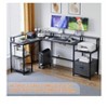 Grey   L Shaped Desk - 76" Reversible L Shaped Computer Desk With File Drawer, Office Desk With Power Outlet, L Shaped Gaming Desk With Monitor Shel - 3 of 4