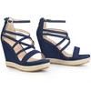 Perphy Women Criss Cross Platform Denim Strappy Wedges Heel Sandals - 3 of 4