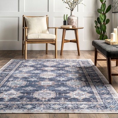 Navy Finley 3' x 5' Rectangular Synthetic Washable Rug