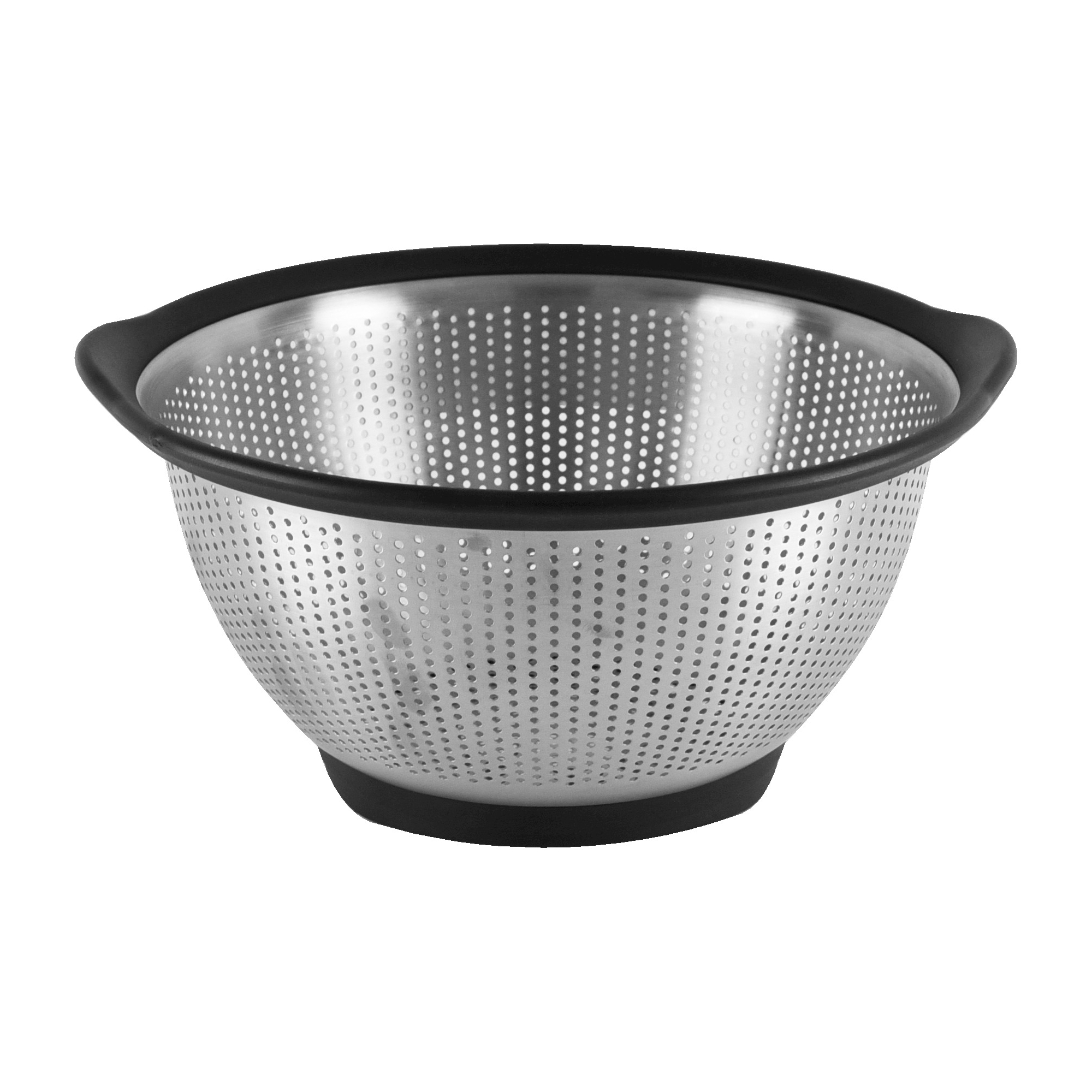 KitchenAid 5 Quart Colander Stainless Steel Black Rim: Metal Strainer, Dishwasher-Safe, Light Silver, Black