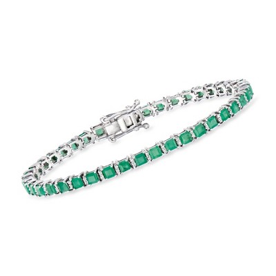 Ross-Simons 5.00 ct. t.w. Emerald and .30 ct. t.w. Diamond Tennis Bracelet in Sterling Silver Size 8