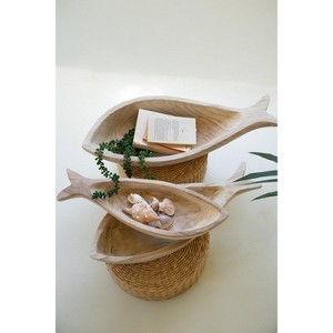 Carved Wood Fish Platter Set – 5"H Handcrafted Wooden Serving & Display Trays in Natural Tan (Set of 3) By Kalalou - 1 of 3