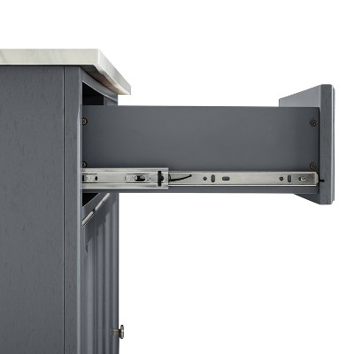 Traditional Gray Granite-Top Birch Kitchen Cart with Nickel Accents