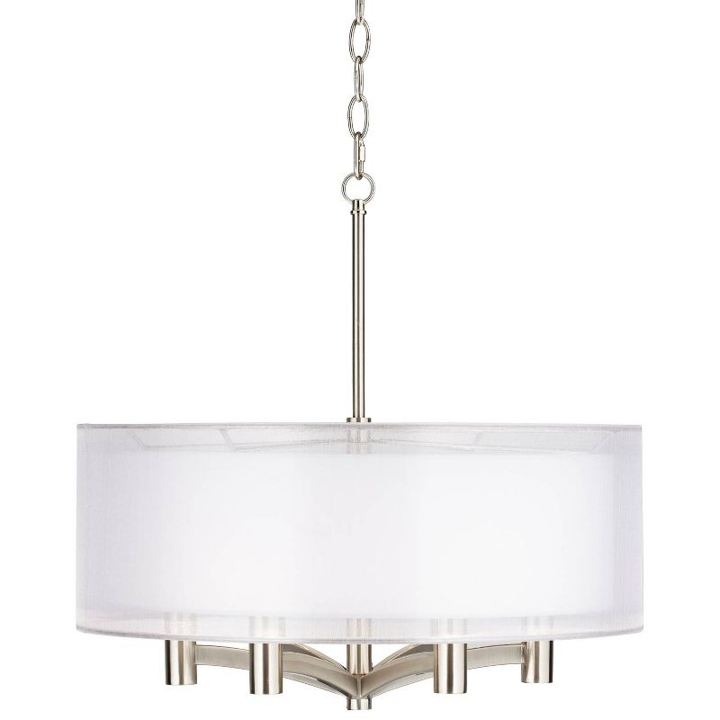 Possini Euro Design Brushed Nickel Pendant Chandelier 22" Wide Modern Double Shade 6-Light Fixture for Dining Room House Kitchen, 1 of 8