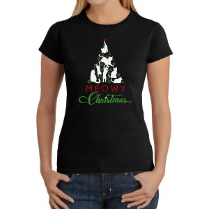 LA Pop Art Meowy Christmas Tree - Women's Word Art T-Shirt - 1 of 4