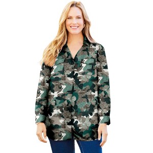 Catherines Women's Plus Size Petite Modern Camp Shirt - 1 of 4
