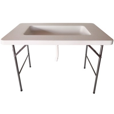 White Portable Folding Ice Bin Table with Satin Skirt