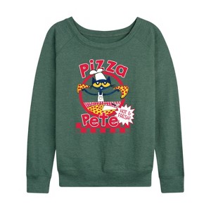 Women's - Pete the Cat - Papa Petes Pizza Lightweight French Terry Wide Neck Long Sleeve Shirt - 1 of 4