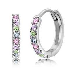 Chanteur Hypoallergenic Kids Jewelry Accessories Round Multi-color CZ White Gold Palladium plated Hoop earrings