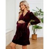 Marternity Velvet Dress Wrap V Neck Puff Long Sleeve Ruffle Midi Dress with Belt Baby Shower Photoshoot - 2 of 4