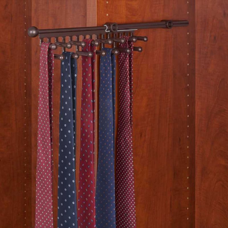Rev-A-Shelf 14" Pull Out Closet Organization Rack for Belts, Ties & Scarves Accessories Storage Hanger with 11 Non-Slip Hooks, Bronze, CTR-14-ORB, 3 of 7