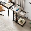 C Shaped End Table with Charging Station, Flip Top Side Table with USB Ports and Outlets, Narrow Side Table with 3 Tier Storage Shelf - 2 of 4