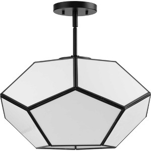 Progress Lighting Latham 3-Light Semi-Flush Mount, Matte Black, White Art Glass - 1 of 3