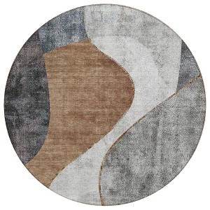 Gray Charcoal And Brown Abstract Washable Indoor Outdoor Area Rug - 1 of 4