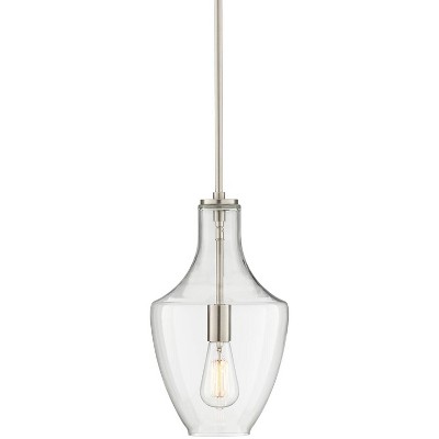 Possini Euro Design Brushed Nickel Mini Pendant Light 8 3/4" Wide Modern Curvy Clear Glass Fixture for Kitchen Island Dining Room