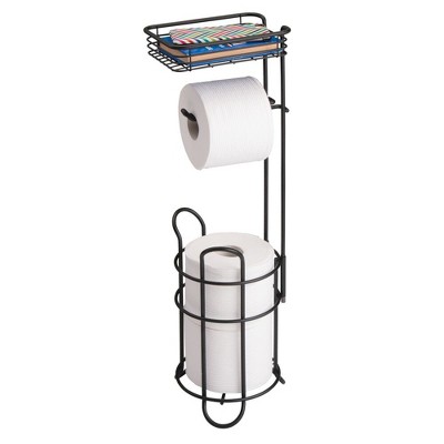 mDesign Classico Steel Free Standing Toilet Paper Holder Stand and Dispenser