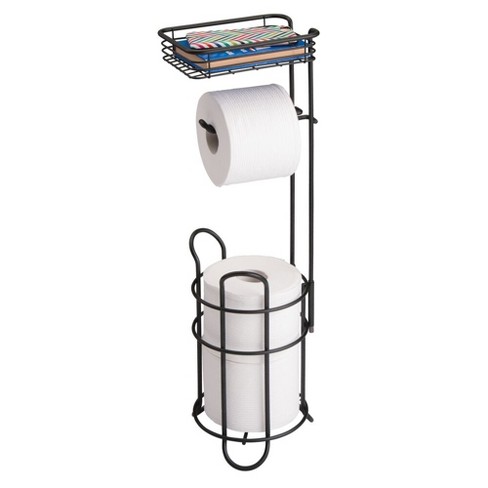 Toilet Paper Holder Stand Bathroom Toilet Paper Storage Tissue Roll Paper Reserve Holder for 3 Spare Mega Rolls-Black