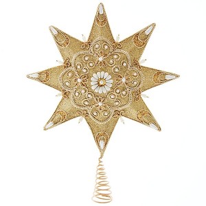 Kurt Adler 16-Inch Pearl and Gold Shimmer 8-Point Star Tree Topper - 1 of 4