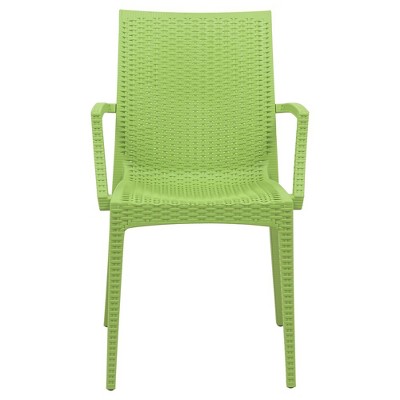 Green Polypropylene Weave Design Stackable Dining Arm Chair