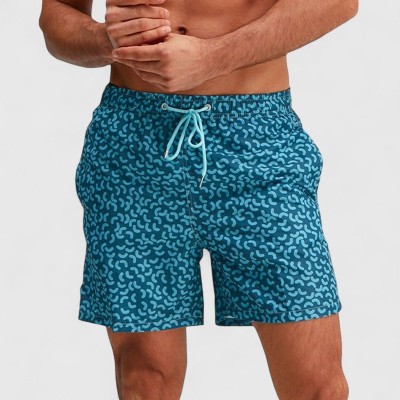 Anna-Kaci Men's Abstract Print Swim Trunks with Elastic Waistband and Adjustable Drawstring