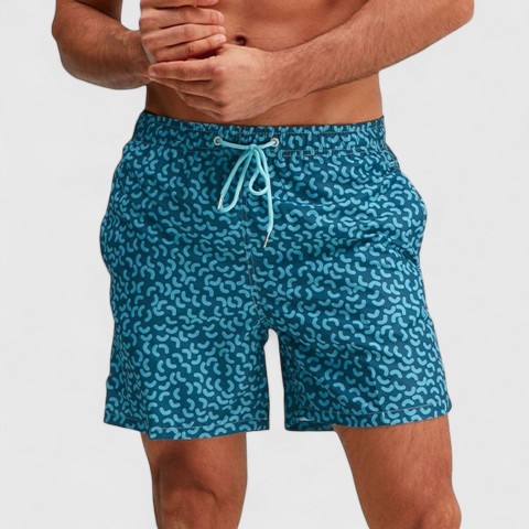 Anna-Kaci Swim Anna-Kaci Men's Abstract Print Swim Trunks with Elastic Waistband and Adjustable Drawstring - Medium, Blue