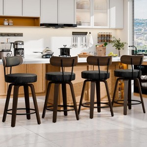DYHOME 26" Swivel Counter Height Bar Stools with Wood Back and Faux Leather Seat, Set of 4 - 1 of 4