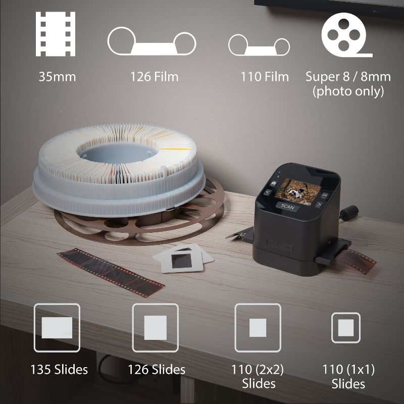Magnasonic All-In-One Film & Slide Scanner, 22MP, Converts 35mm/110/126/ Super 8/8mm Film & 135/110/126 Slides into JPEG - Black, 2 of 10