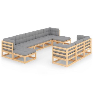 vidaXL Patio Furniture Set 10 Piece Outdoor Sectional Sofa Solid Wood Pine - Natural With Cushions - 1 of 4